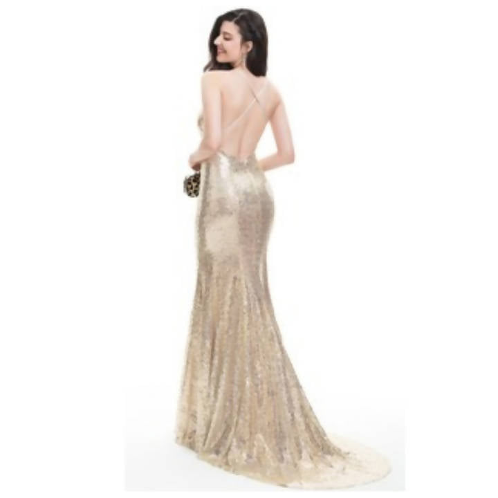 Champagne Sequin Gown with Train - Size 12