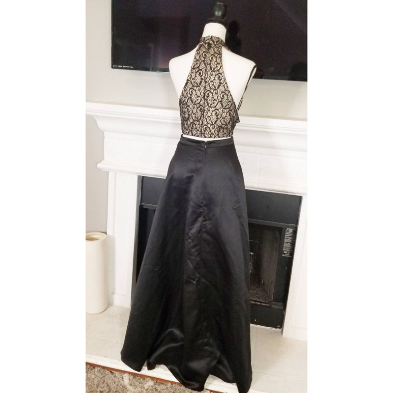 TwoPiece Black & Nude Satin Dress - Size 16W