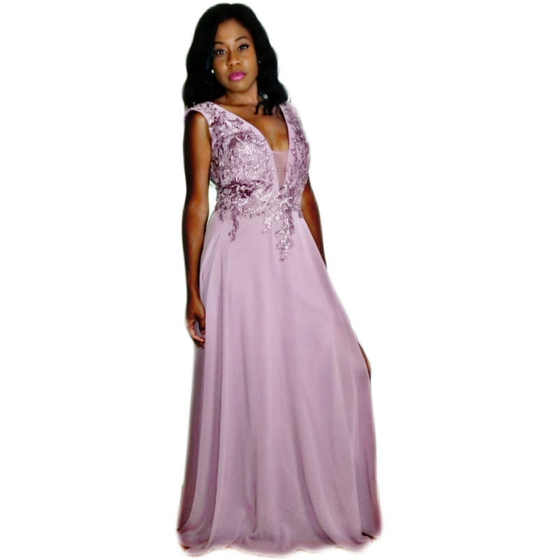 Chiffon Floor Length Gown with Split - Size 8