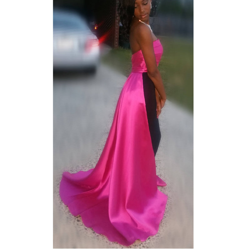 BLACK SLEEK GOWN WITH PINK TRAIN - SIZE 2