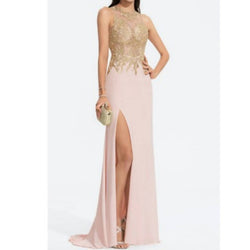 Scoop Neck Jersey Gown With Lace - Size 14